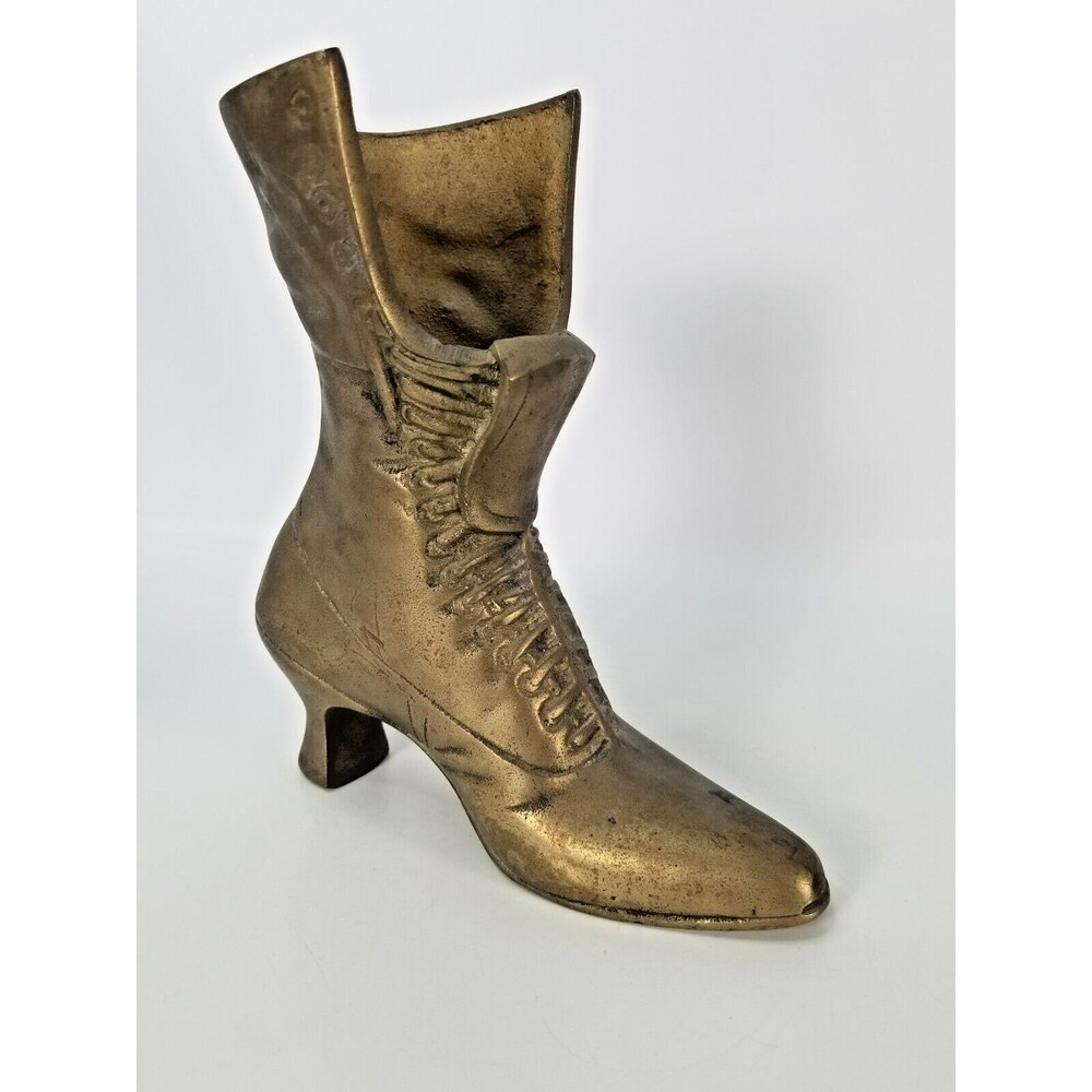 VINTAGE Brass Victorian Boot Heel Ladies Lace Up Matchstick / Still Holder KOREA